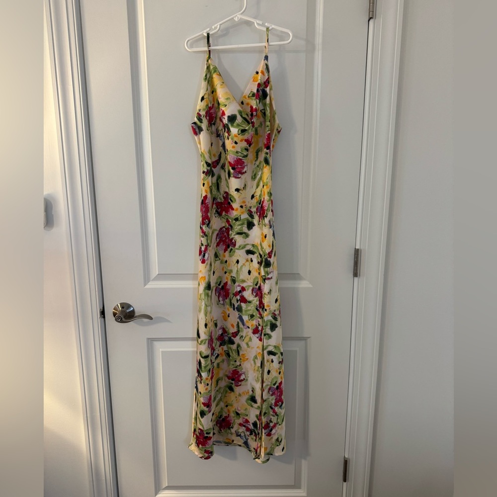 Floral Slip Dress in Yellow with Pink & Green Bloom